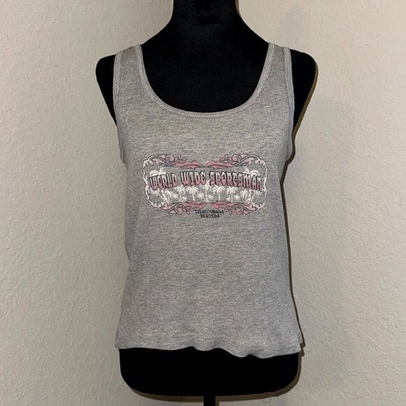 World Wide Sportsman Tops - World Wide Sportsman Y2K Tank Women's Large Gray Knit Cotton Islamorada Florida